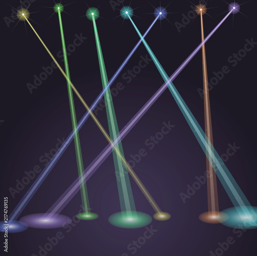 Abstract Colorful Laser Light Beams with Glowing Points on Dark Background