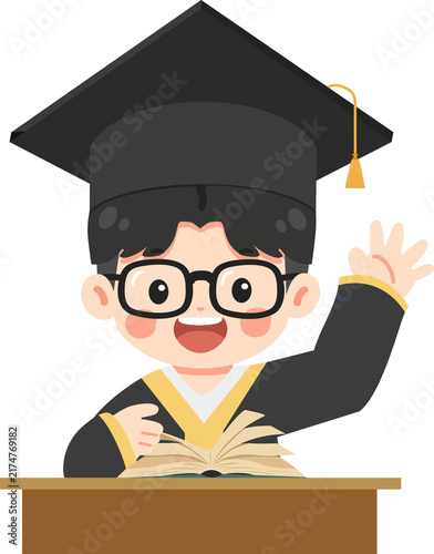 Young male student wearing graduation gown and cap