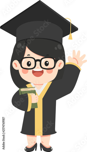 Young graduate wearing academic gown holding green book