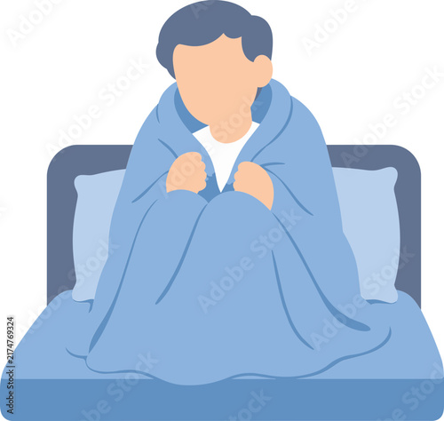 Faceless adult wrapping a blanket around shoulders on a bed for bedtime rest