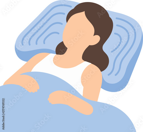 Faceless character resting on cooling pillow illustration for wellness and sleep health