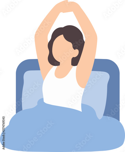 Faceless adult stretching in bed illustration for morning routine and wellness design