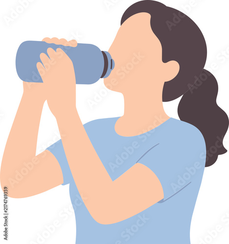 Faceless adult drinking from a reusable bottle illustration for hydration