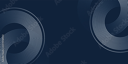 Elegant abstract golden geometric lines on a dark blue background. Shining golden circle line pattern. Modern design element. Luxurious style. Eps 10