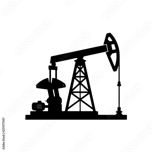 side profile silhouette of a vintage oil pumpjack, featuring a bold black frame, walking beam, horsehead, and counterweight against a clean backdrop. Perfect for industrial, energy, and mechanical 