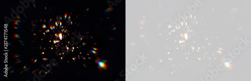 Foto クリスタルの虹色プリズムが生み出す抽象的な光の輝き、透明なジュエリーとダイヤモンドのような反射、カラフルなスペクトル、フレア、ボケ、光線、グロー効果の背景