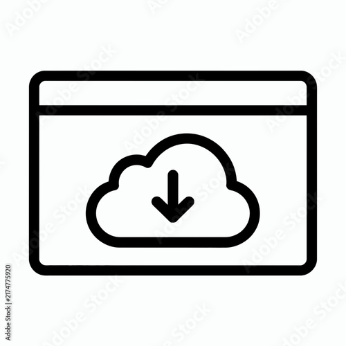 Cloud download icon with computer window outline