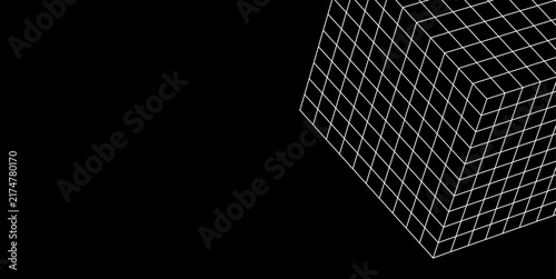 Abstract 3D Wireframe Cube Perspective on Black Background