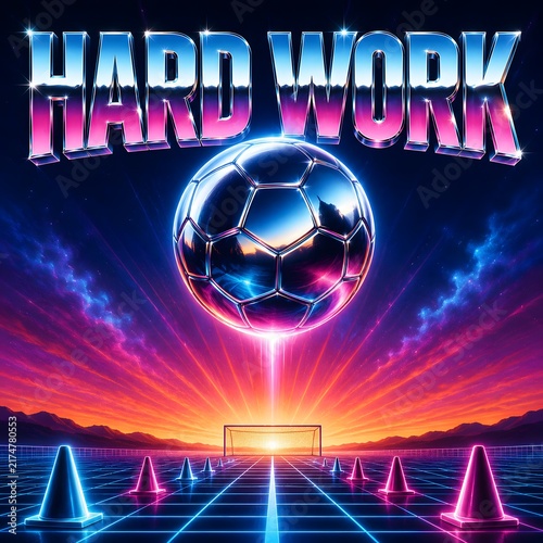 sports football motivation hard work chrome neon futuristic training poster