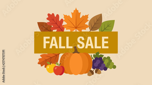 Autumn Seasonal Promotion Banner Design with Harvest Fruits and Leaves
