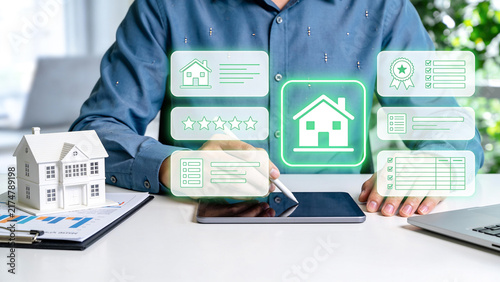 Real Estate Property Listing and Quality Assessment, Home Evaluation and Five Star Rating on Digital Interface