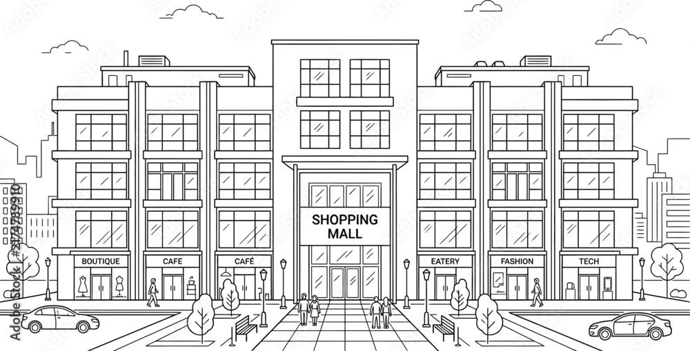 Obraz premium vector sketch of building