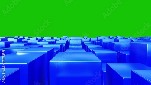 Glossy Blue 3D Cube Tunnel Abstract Animation on Green screen Background. Ideal for technology, digital presentations and abstract motion backgrounds.