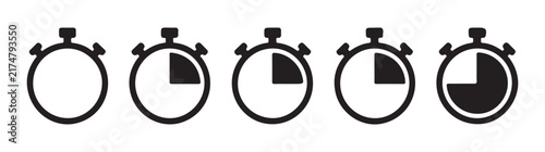 Quadro su tela Minimalist black stopwatch progress indicators set tracking countdown intervals in clean vector