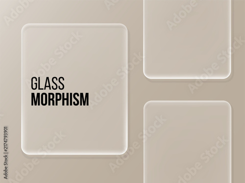 Glassmorphism Liquid Glass Vector Background Template with Blank Frosted Glass Rectangular Cards
