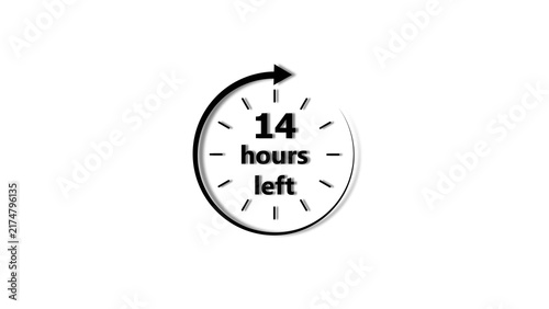 Clock 14 hour's icon black color 4k illustration. 14 hour countdown timer white background 4k illustration.