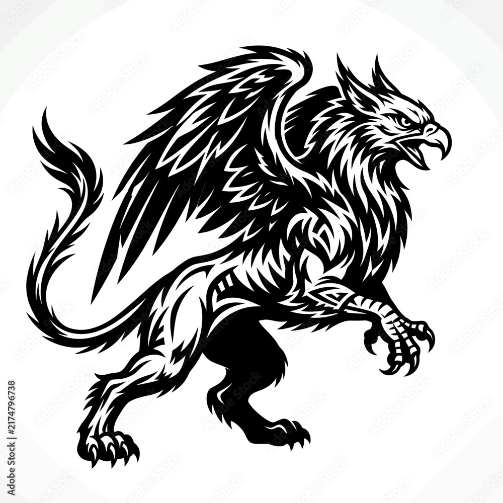 Obraz premium Black Griffin Mythological Creature Tattoo Design