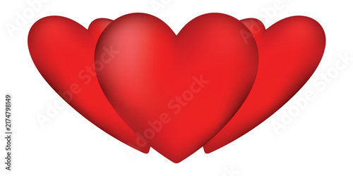 Three Red Hearts Overlapping Symbolizing Love, Romance And Valentine's Day Celebration