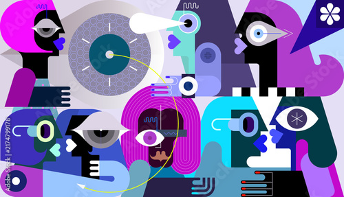 Large group of different people. Modern art graphic illustration.