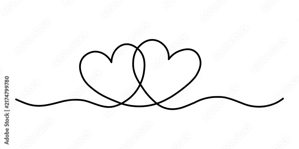 Fototapeta premium One line heart art with intertwined romantic shapes and a continuous flowing stroke. Minimal love design suits wedding invitations, Valentine cards, logos, tattoos, branding, and stationery. Vector.