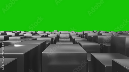 Gray 3D Cube Tunnel Abstract Animation on Green screen Background. Ideal for technology, digital presentations and abstract motion backgrounds.