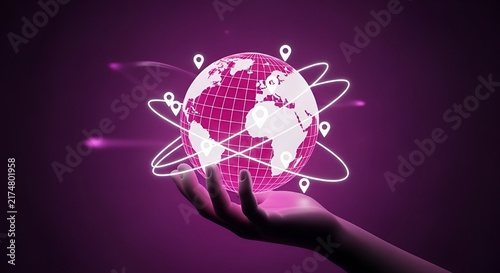 Digital Global Network Concept with Hand and Earth Illustration