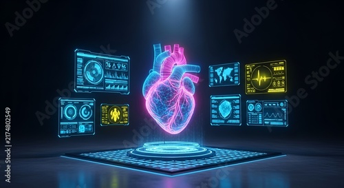 Futuristic digital health concept with glowing medical icons