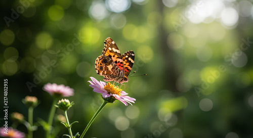 Butterfly resting on a flower in a vibrant garden  