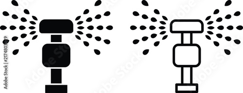 Garden sprinkler watering system icon silhouette and outline vector illustration with irrigation icon water spray lawn care