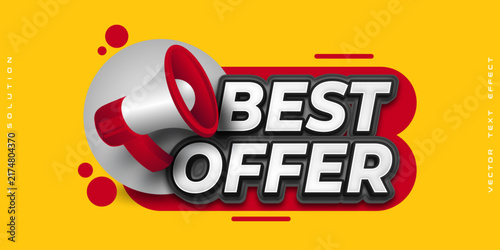 Best Offer Promo Banner Vector Design with 3D Megaphone and Text Effect for Sale Announcement