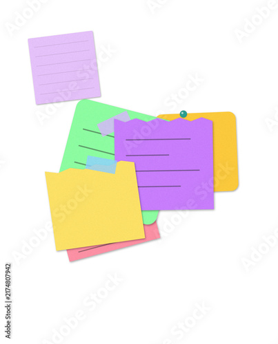 Flat filled sticky notes illustration with paper clips for organization design