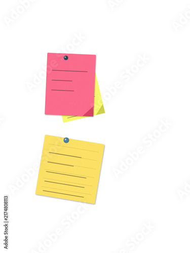 Flat filled sticky notes illustration with push pins for office organization