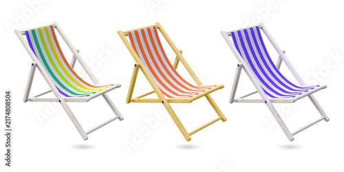 Konstfotografi Colorful beach chairs on transparent background for summer vibes