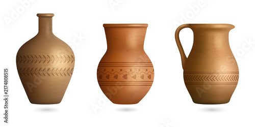 Foto Three terracotta ancient vases isolated on transparent background