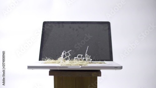 Post Apocalyptic Laptop Reclaimed by Nature with No War Message