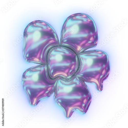 Dripping melted iridescent 3d flower icon with bloom glow in y2k style