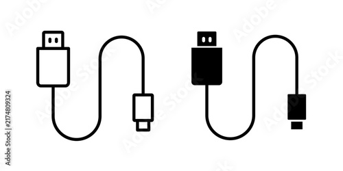 Bild auf Leinwand Phone Cable Icon represents wired connections used for charging, powering, syncing, and transferring information between phones and compatible devices