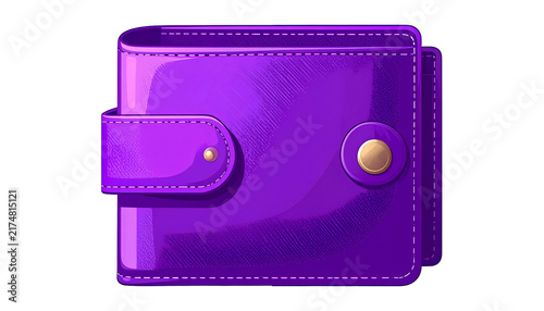 A vibrant purple leather accessory, closed with a metallic snap. Detailed shading suggests texture and shape