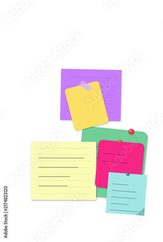 Flat filled sticky notes with clip pins illustration for organizing and planning