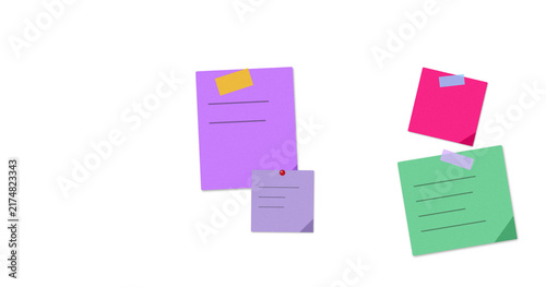 Flat filled sticky notes with clips illustration for office planning