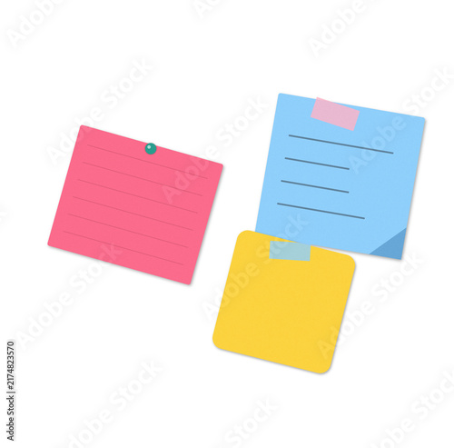 Flat filled sticky notes with clips illustration for planning and organization