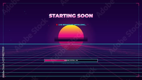 Retro Synthwave Starting Soon Screen with Loading Progress Bar Animation