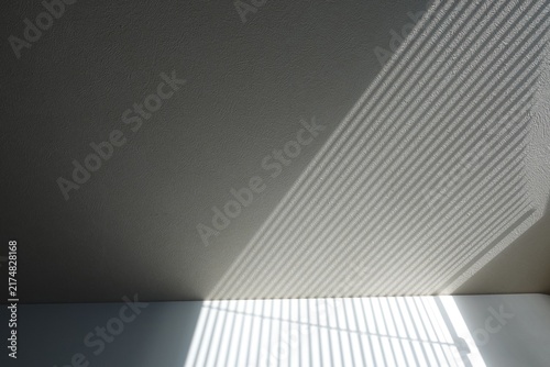 Light and shadow photo from window blinds on minimal wall