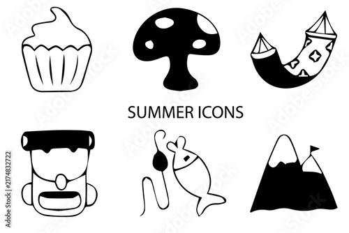 Set of 08 outline Summer Element icons. Summer Line Black and White icons set. Vector illustration.
