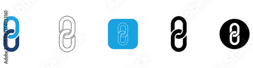 Cuadro en lienzo Chain Link Icon Set with Blue Fill, Black Outline, Blue Square White Outline, Bl