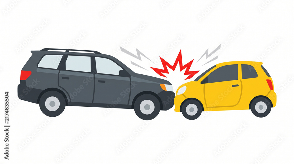 Naklejka premium SUV and small car collision vector illustration featuring a side-front impact crash on a highway