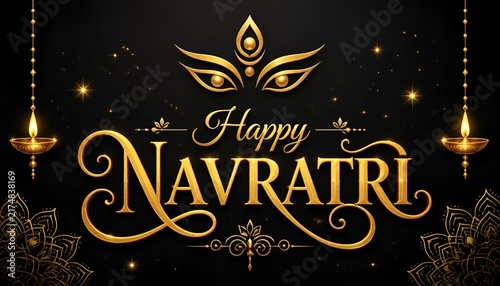 Illustration of Indian festival Navratri with beautiful calligraphy