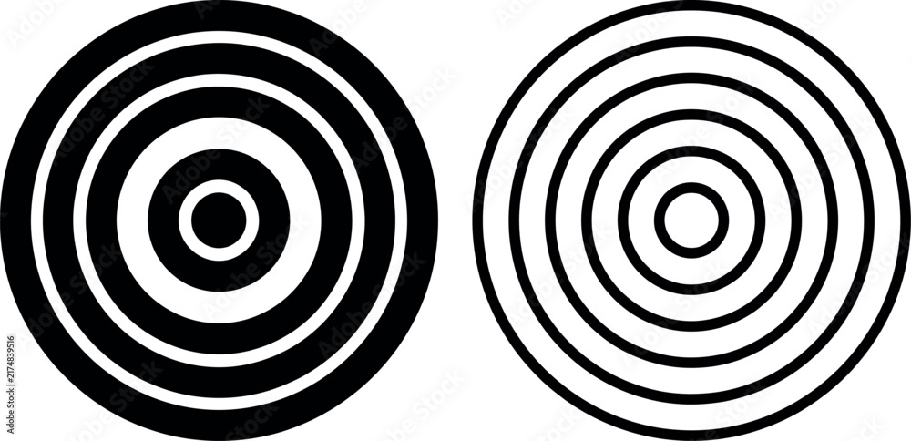 Naklejka premium Concentric circles pattern features a black and white graphic design on a transparent background radial