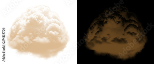 Canvastavla Fluffy cumulus cloud isolated on white and black background, soft beige smoke pu
