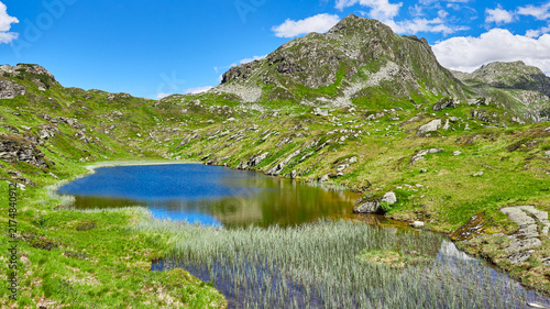 Konstfotografi Bergsee mit Schilf unterhalb der Breitspitze im Silvretta-Gebiet
